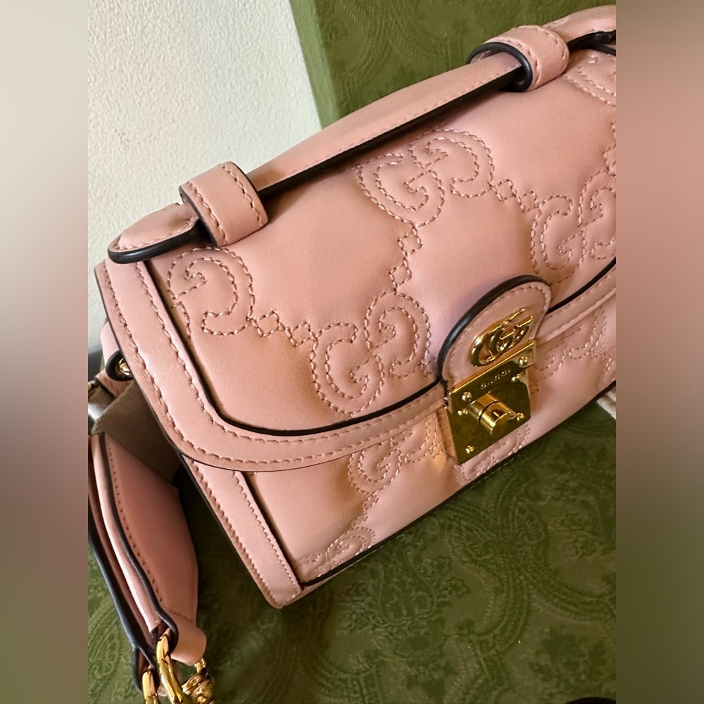 Gucci Matelassé PInk Small Top Handle Tote and Shoulder Bag New - Picture 7 of 11